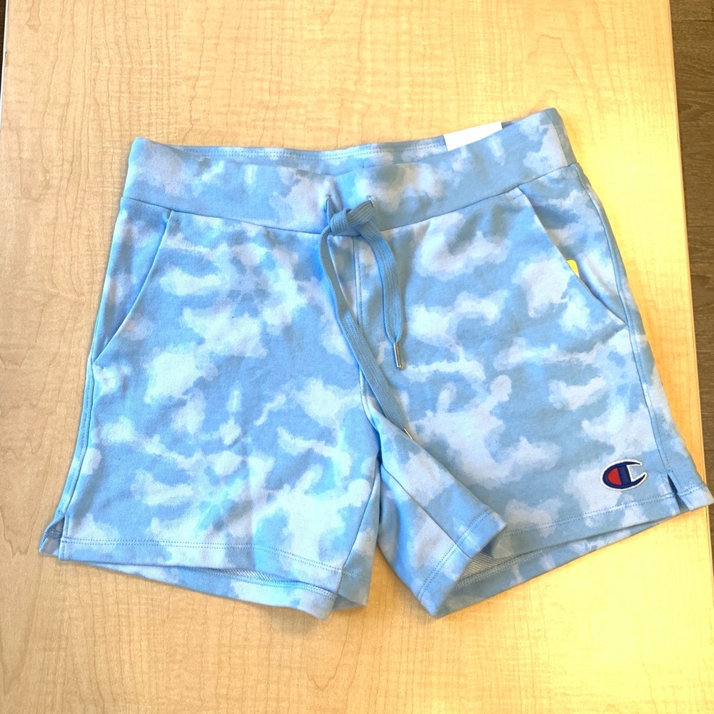 Champion S blue tie-dye shorts